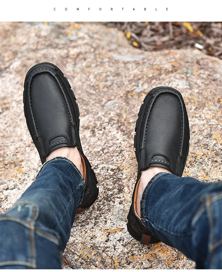 2024 New Genuine Leather Top Layer  Men's Shoes Low cut Soft Sole Hollow Breathable Outdoor Casual Shoes