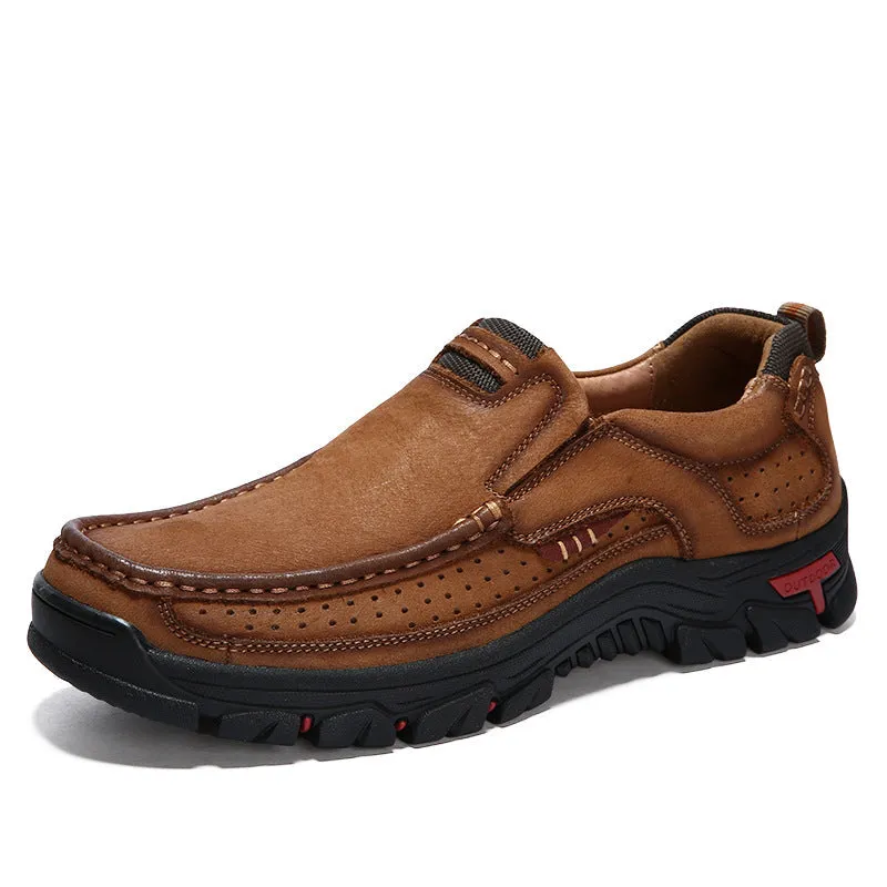 2024 New Genuine Leather Top Layer  Men's Shoes Low cut Soft Sole Hollow Breathable Outdoor Casual Shoes