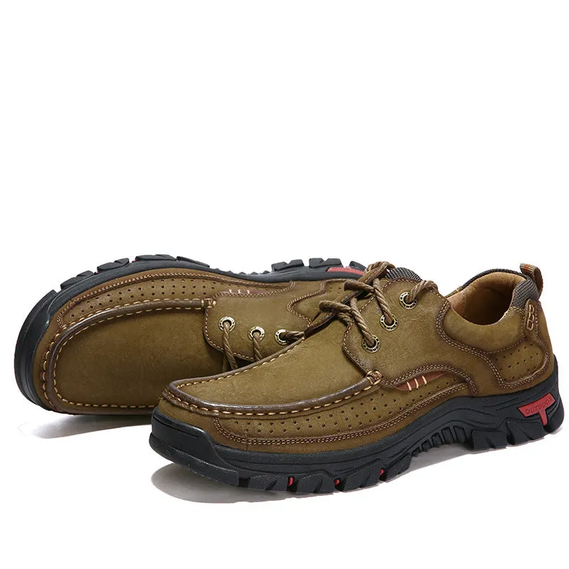 2024 New Genuine Leather Top Layer  Men's Shoes Low cut Soft Sole Hollow Breathable Outdoor Casual Shoes