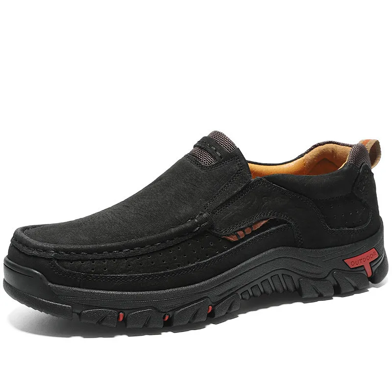 2024 New Genuine Leather Top Layer  Men's Shoes Low cut Soft Sole Hollow Breathable Outdoor Casual Shoes
