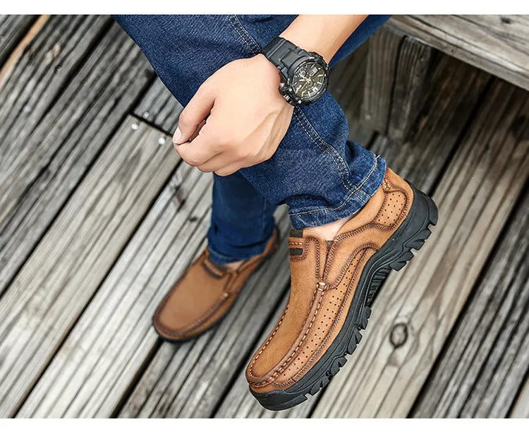 2024 New Genuine Leather Top Layer  Men's Shoes Low cut Soft Sole Hollow Breathable Outdoor Casual Shoes
