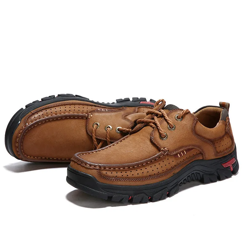 2024 New Genuine Leather Top Layer  Men's Shoes Low cut Soft Sole Hollow Breathable Outdoor Casual Shoes
