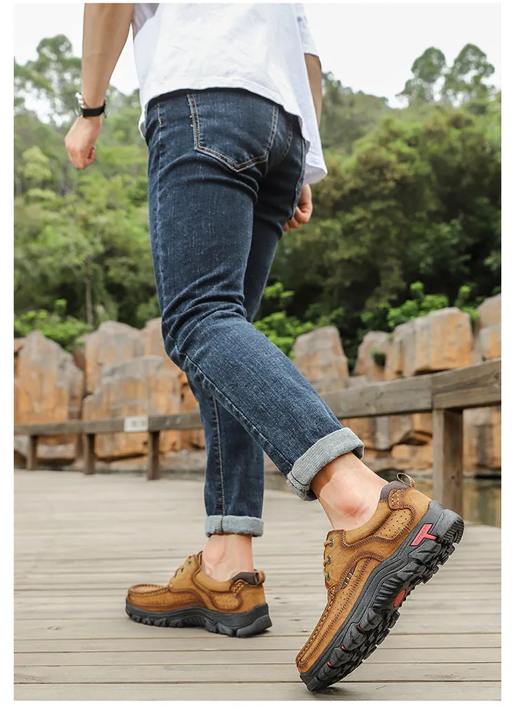 2024 New Genuine Leather Top Layer  Men's Shoes Low cut Soft Sole Hollow Breathable Outdoor Casual Shoes