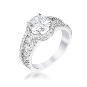 2.1Ct Rhodium Plated Solitaire Engagement Halo Ring Size 5