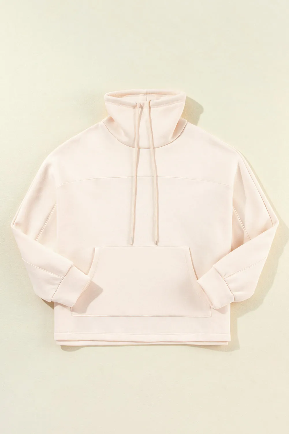 Apricot Drawstring Turtleneck Dolman Sleeve Sweatshirt