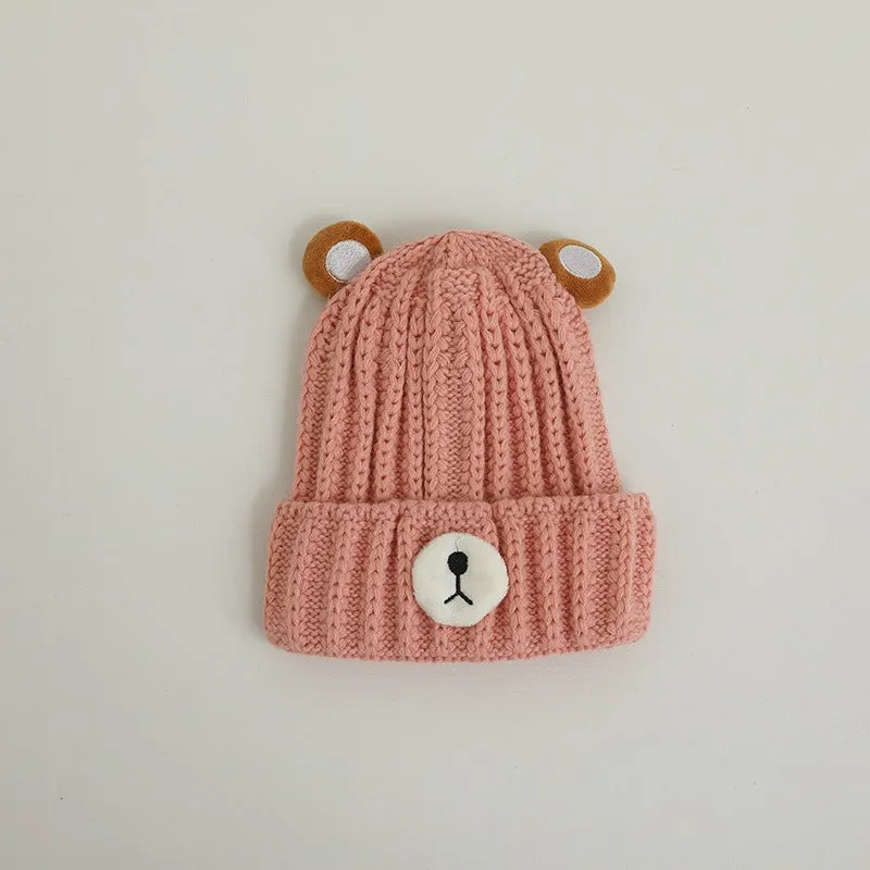 Autumn and winter children warm knitted hat cute bear candy color woolen hat Korean male and female baby warm hat trend