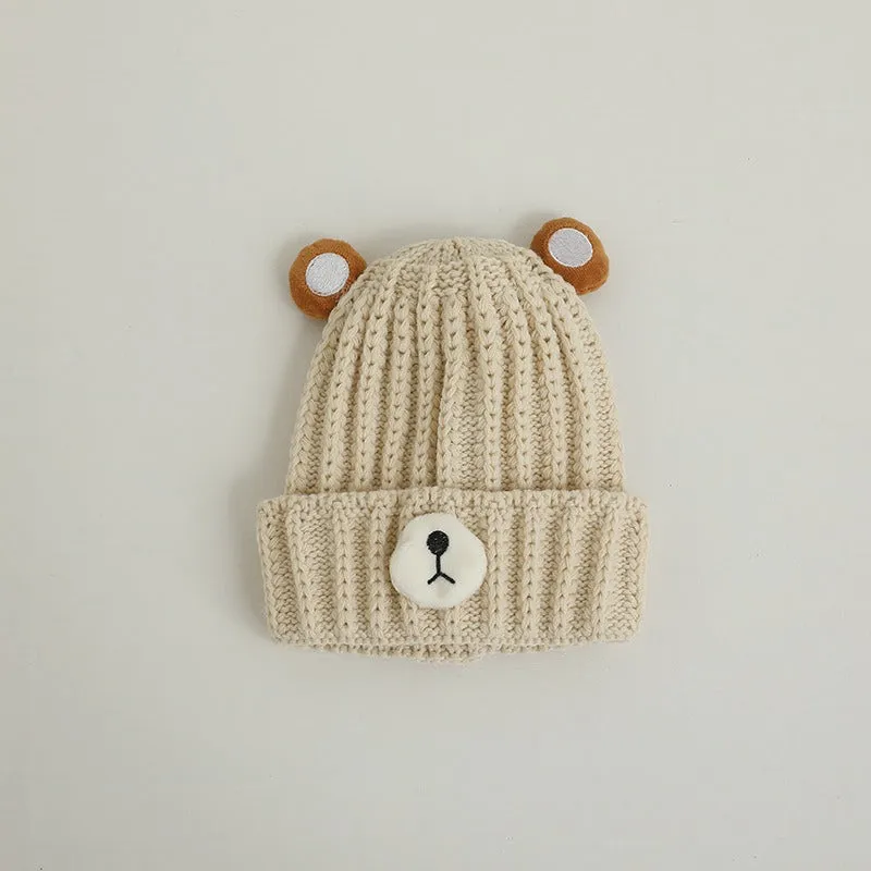 Autumn and winter children warm knitted hat cute bear candy color woolen hat Korean male and female baby warm hat trend