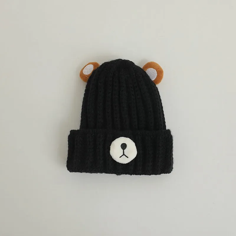 Autumn and winter children warm knitted hat cute bear candy color woolen hat Korean male and female baby warm hat trend