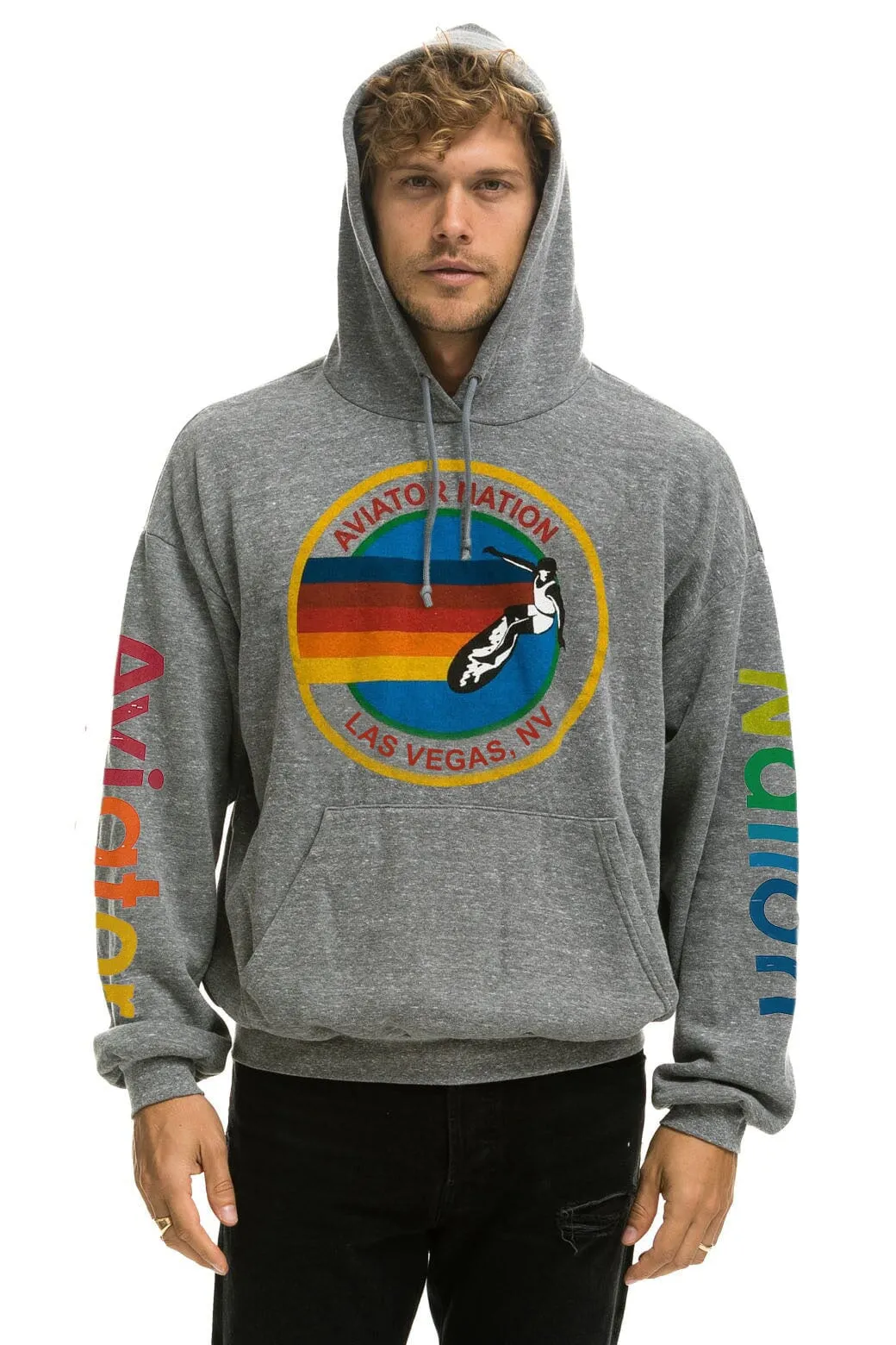 AVIATOR NATION LAS VEGAS RELAXED PULLOVER HOODIE - HEATHER GREY