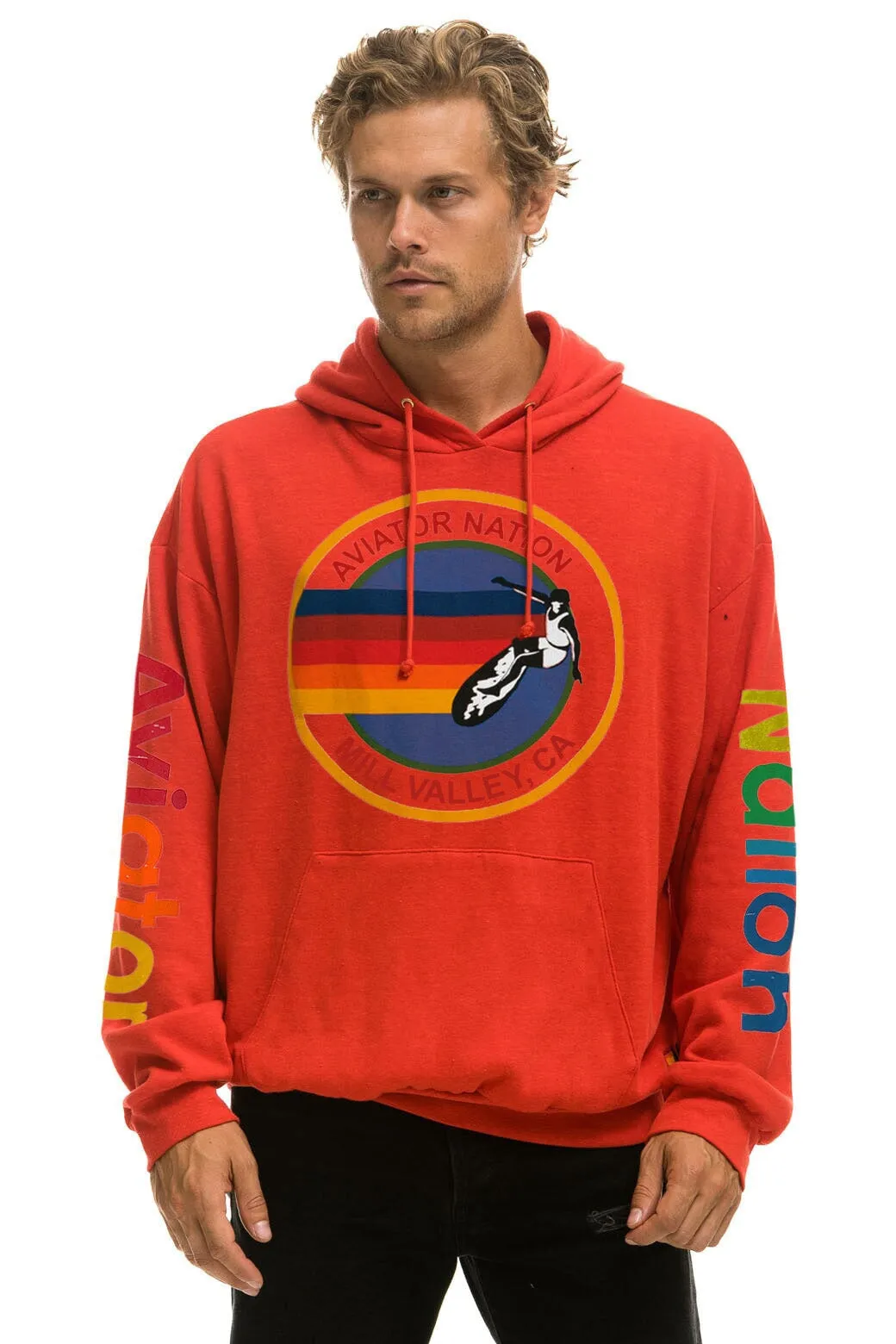 AVIATOR NATION MILL VALLEY RELAXED PULLOVER HOODIE - RED