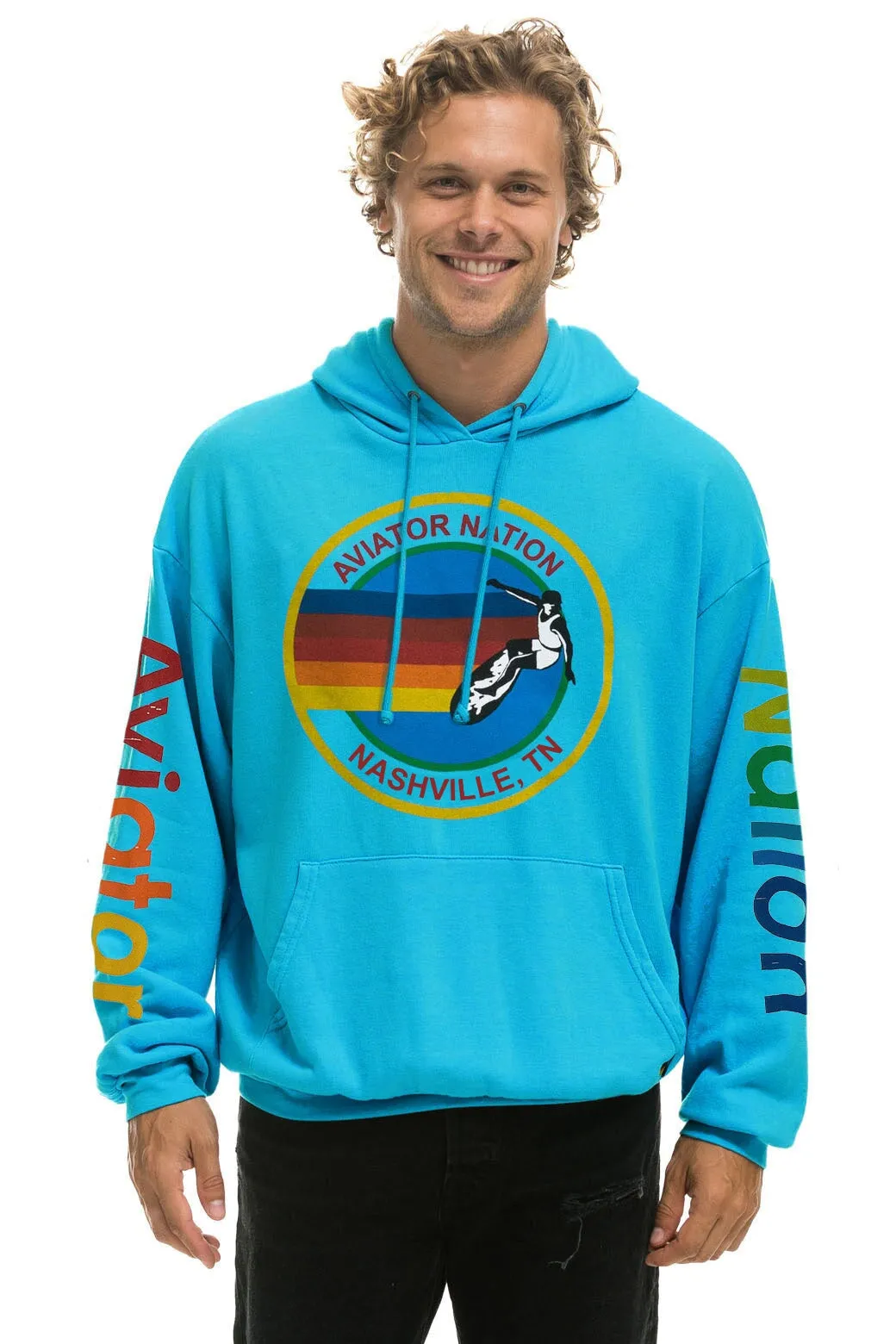 AVIATOR NATION NASHVILLE RELAXED PULLOVER HOODIE - NEON BLUE