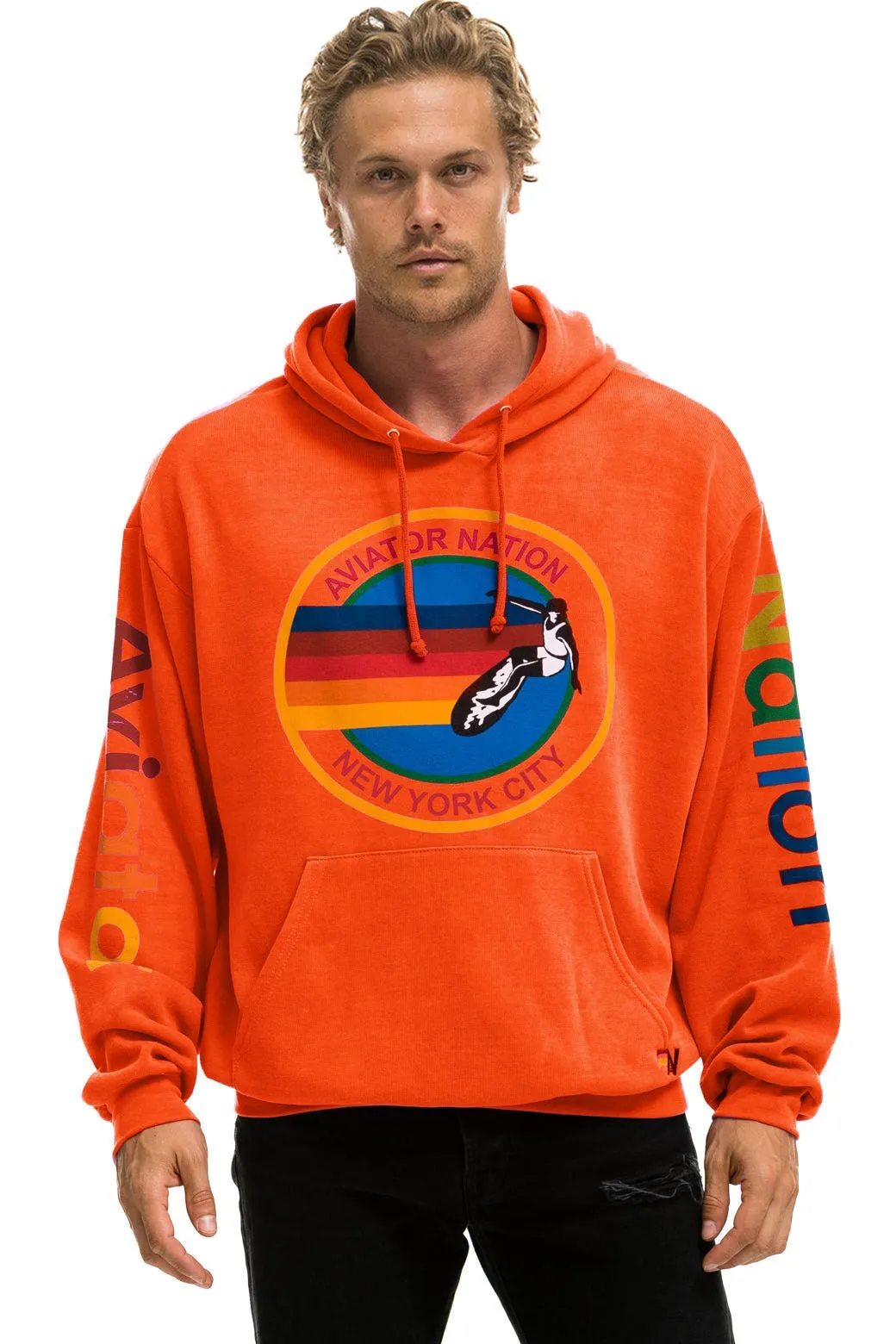 AVIATOR NATION NEW YORK CITY RELAXED PULLOVER HOODIE - ORANGE