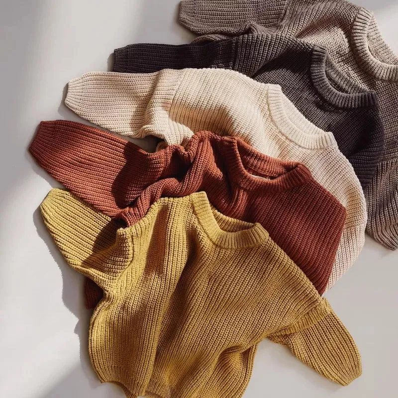 Baby Boys Girls Solid Color Long Sleeve Knit Sweaters