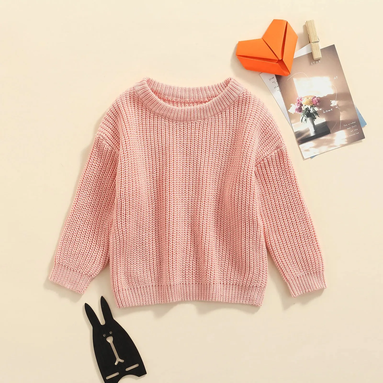 Baby Boys Girls Solid Color Long Sleeve Knit Sweaters