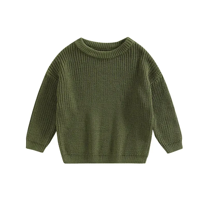 Baby Boys Girls Solid Color Long Sleeve Knit Sweaters