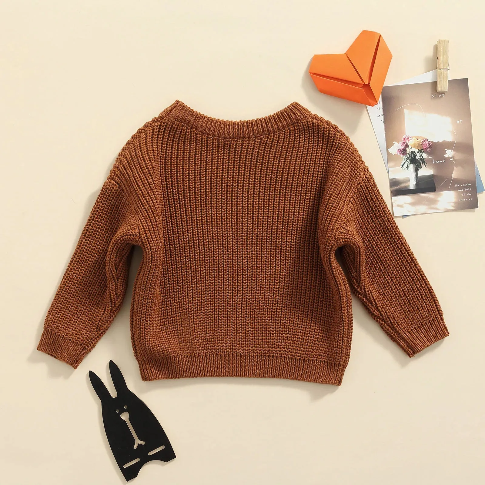 Baby Boys Girls Solid Color Long Sleeve Knit Sweaters