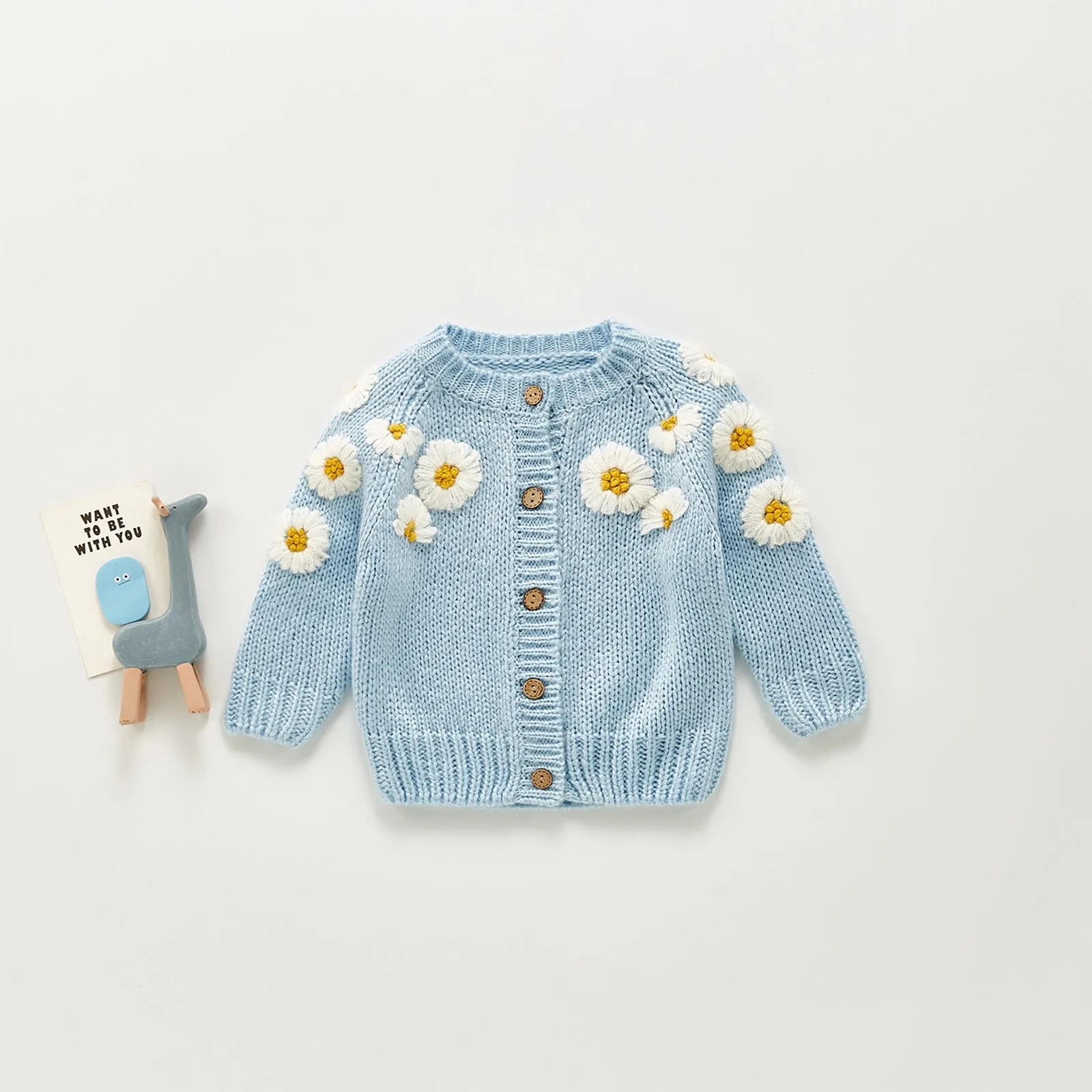 Baby O-Neck Floral Printed Knitting Sweaters, 2Colors