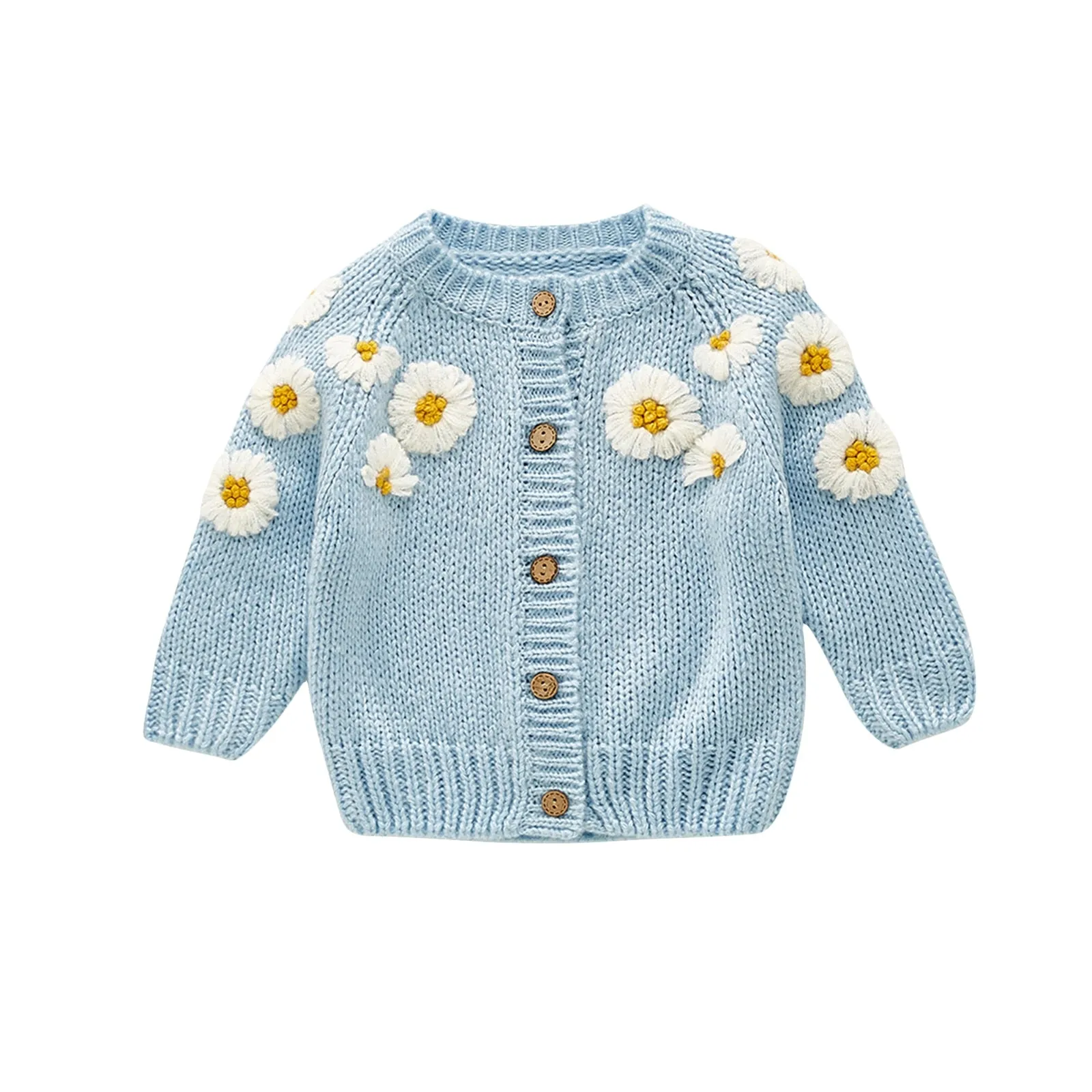 Baby O-Neck Floral Printed Knitting Sweaters, 2Colors