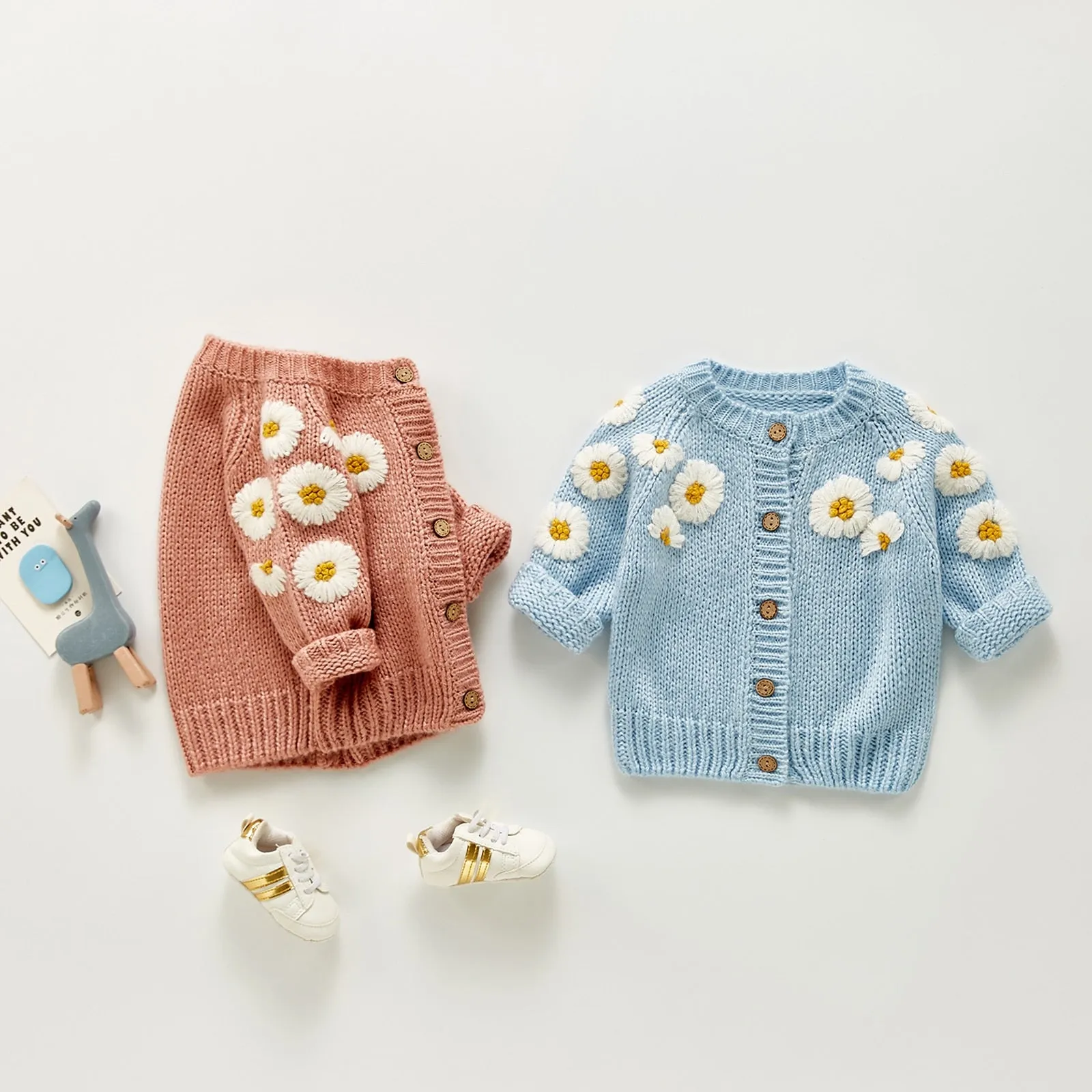 Baby O-Neck Floral Printed Knitting Sweaters, 2Colors
