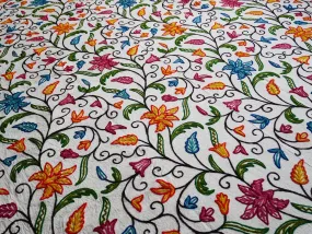 Bohemian bedspread - luxury Indian bedding | Kashmir Crewel embroidery - colorful bed throw, floral design