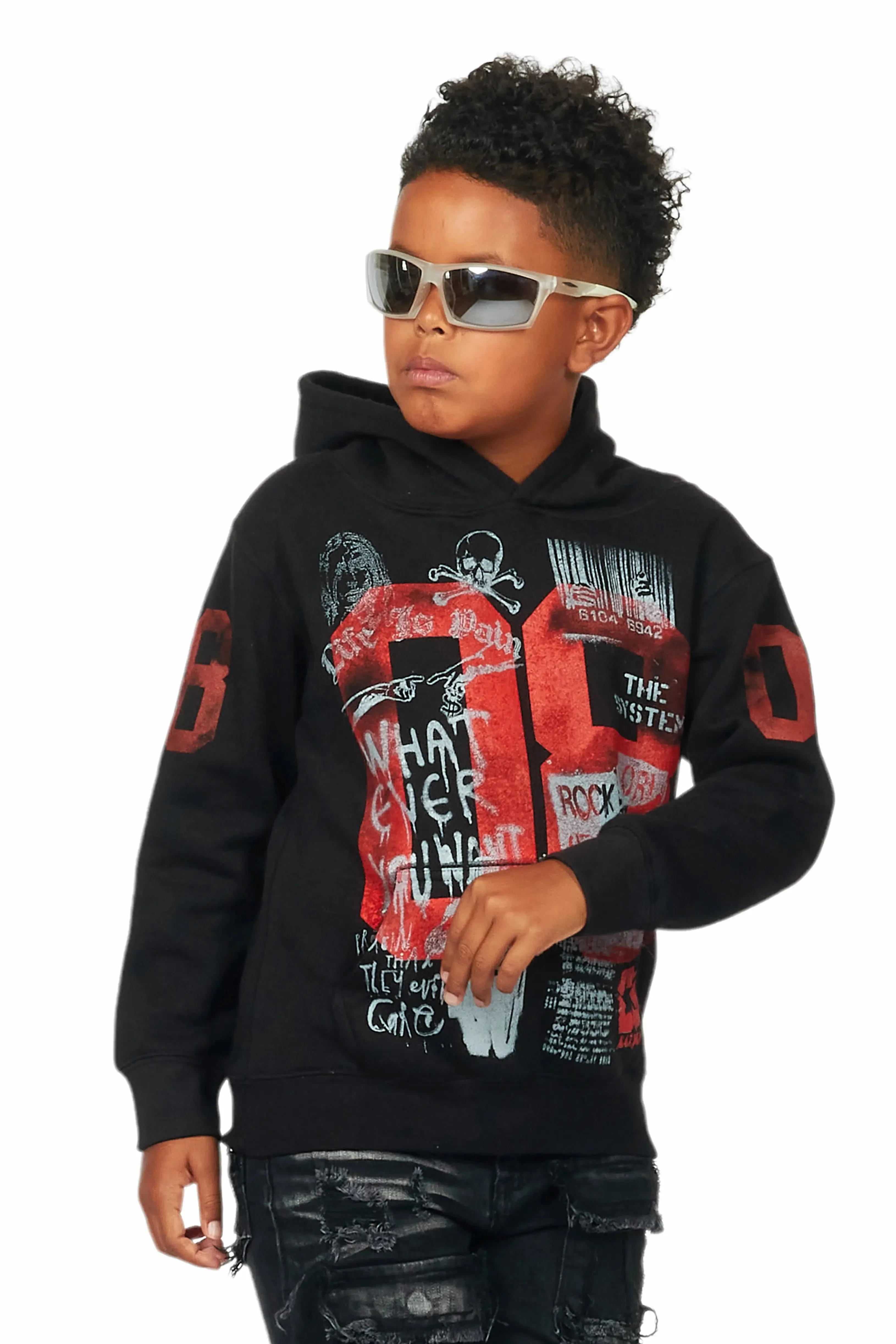 Boys Beau Black Graphic Hoodie