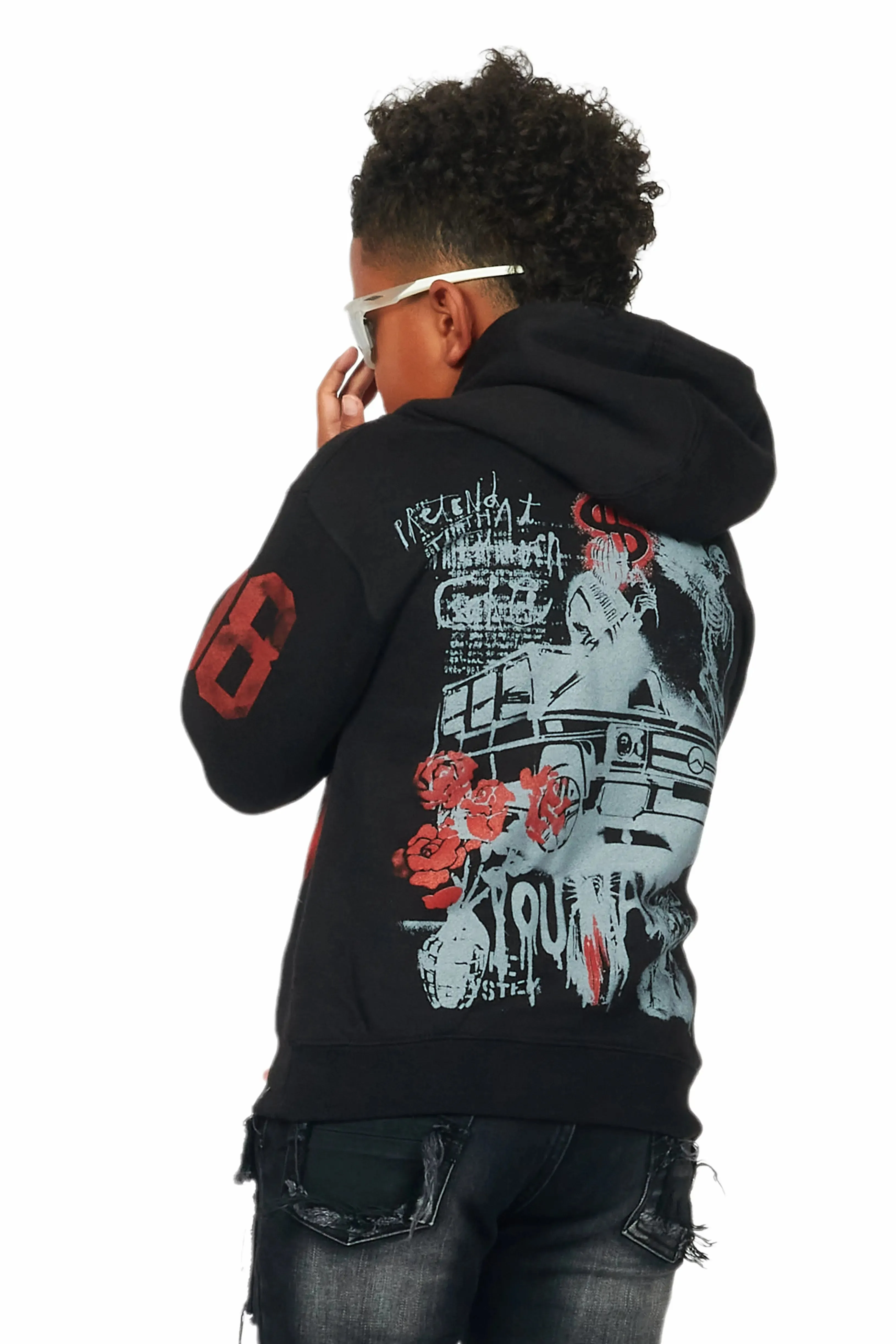 Boys Beau Black Graphic Hoodie