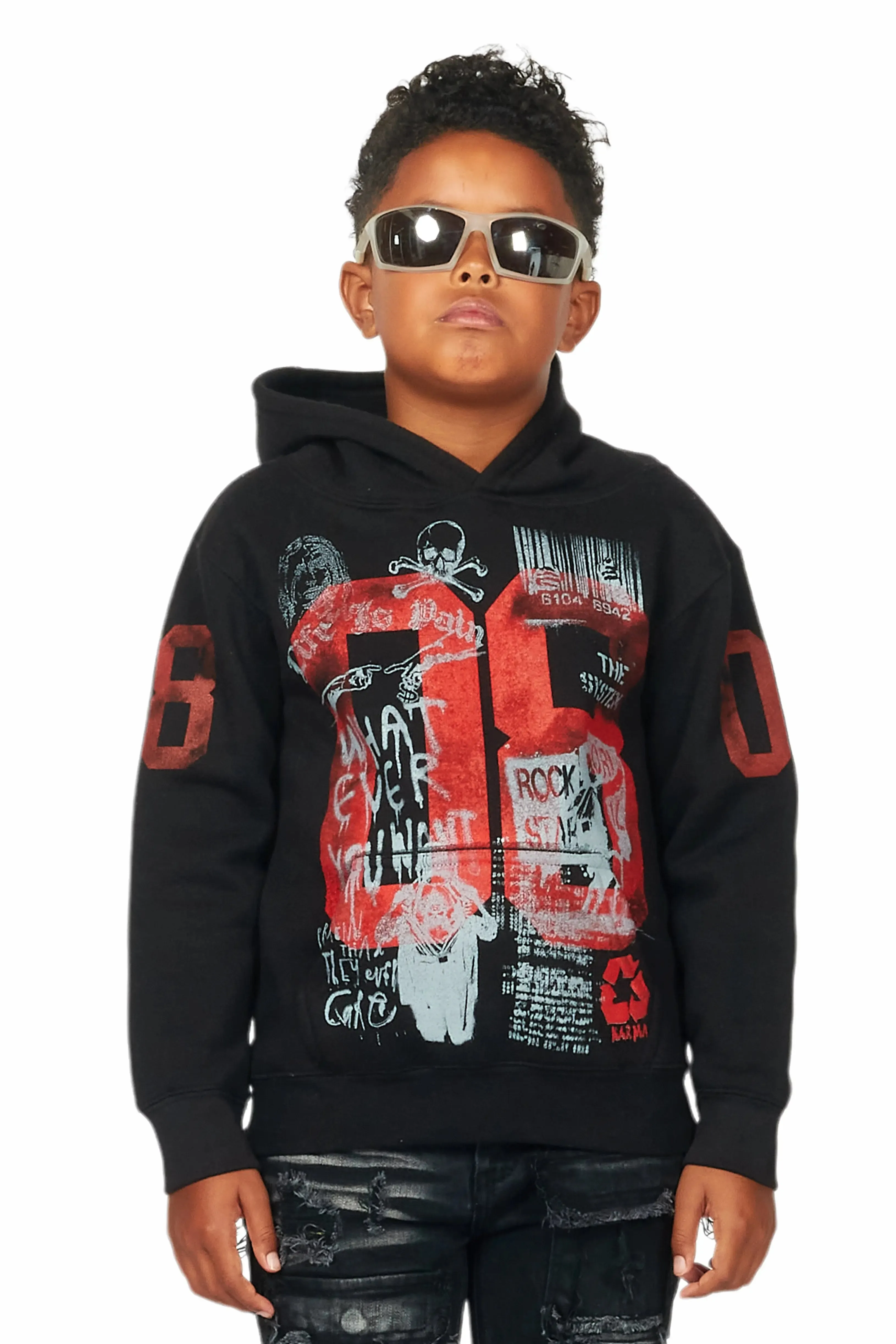 Boys Beau Black Graphic Hoodie