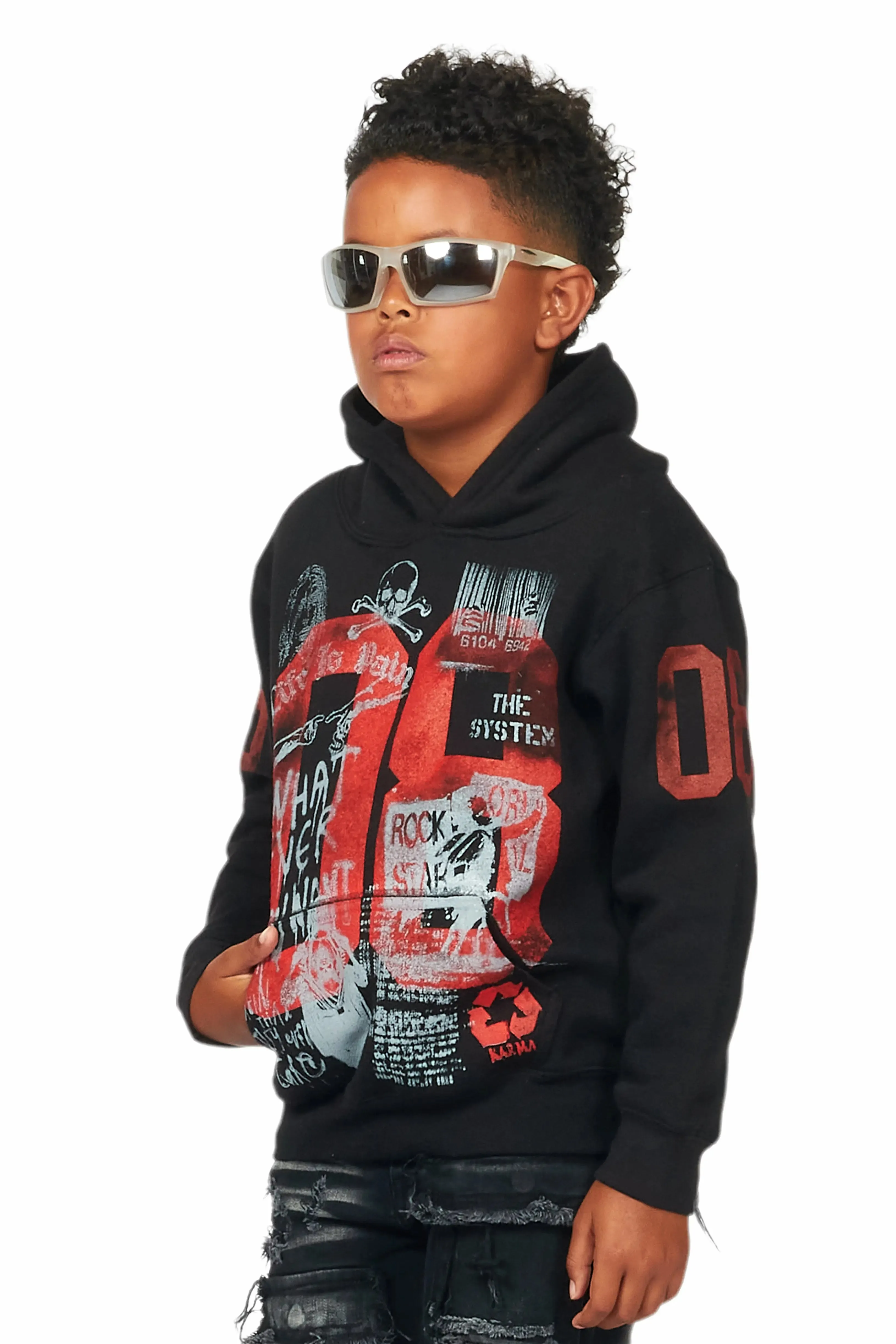 Boys Beau Black Graphic Hoodie