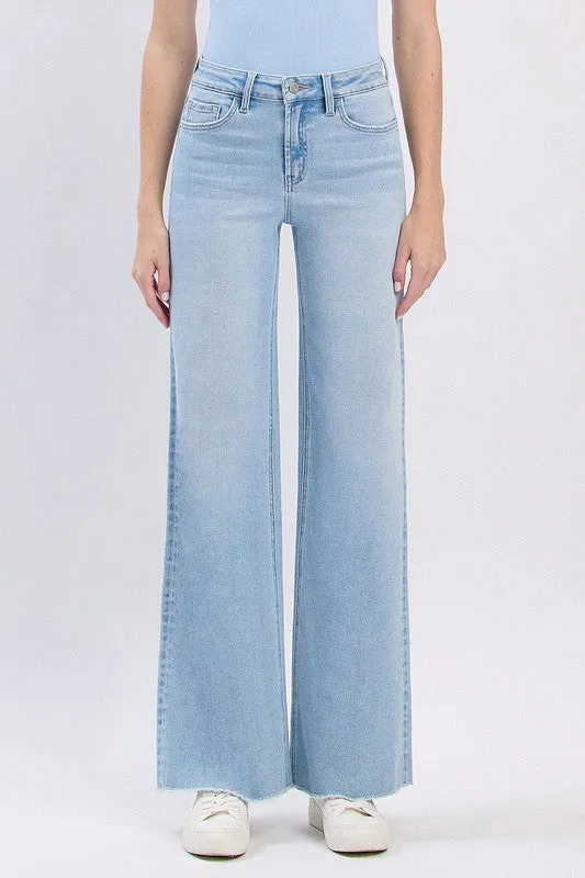 Bradley High Rise Raw Hem Wide Leg Jeans Light Wash
