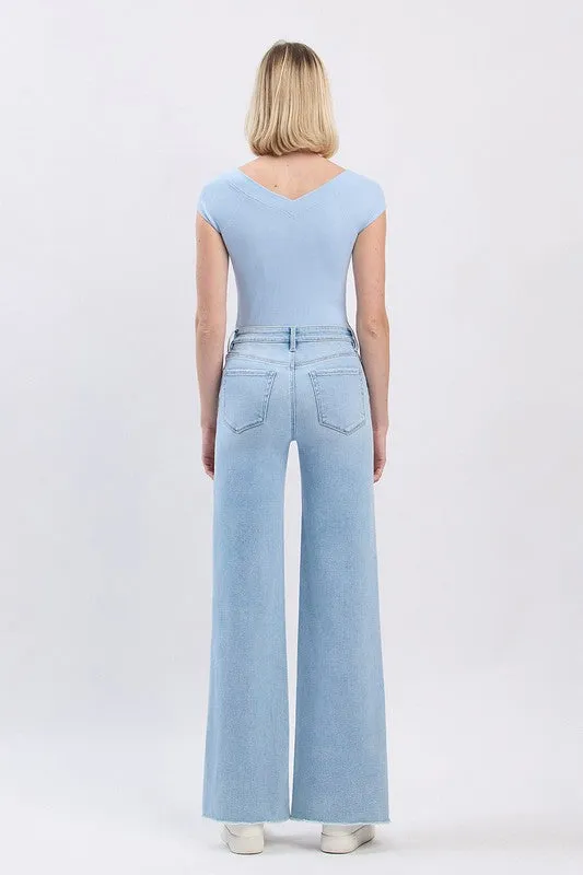 Bradley High Rise Raw Hem Wide Leg Jeans Light Wash