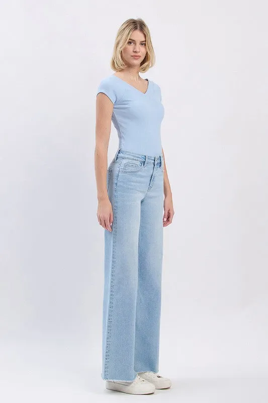 Bradley High Rise Raw Hem Wide Leg Jeans Light Wash