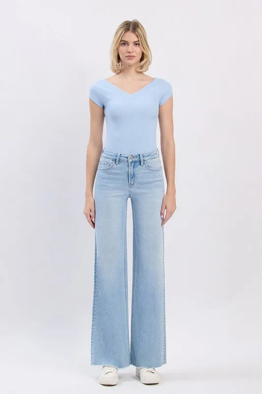Bradley High Rise Raw Hem Wide Leg Jeans Light Wash