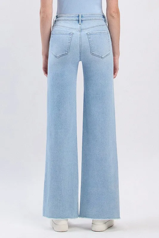 Bradley High Rise Raw Hem Wide Leg Jeans Light Wash