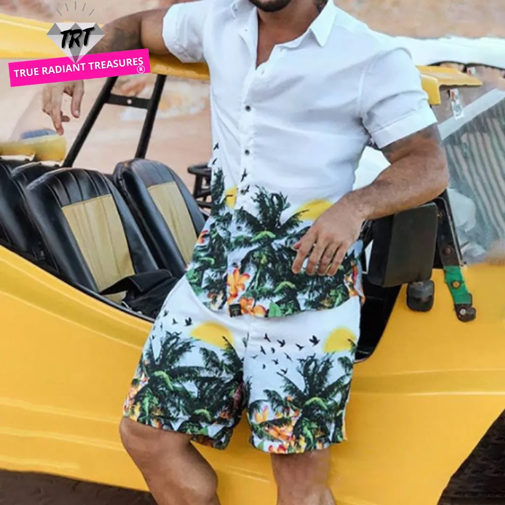 Breathable Men's Hawaiian Shirt and Shorts