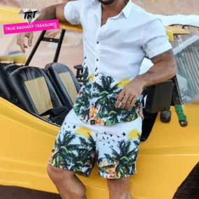 Breathable Men's Hawaiian Shirt and Shorts