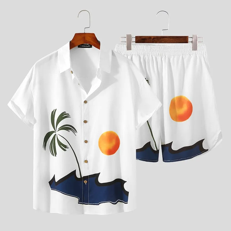 Breathable Men's Hawaiian Shirt and Shorts