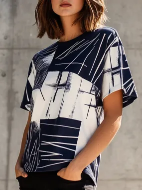 Casual Everyday Cotton Irregular Print T-shirt