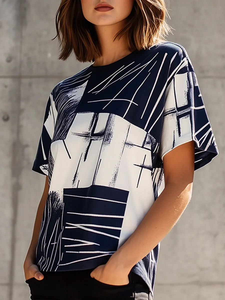 Casual Everyday Cotton Irregular Print T-shirt