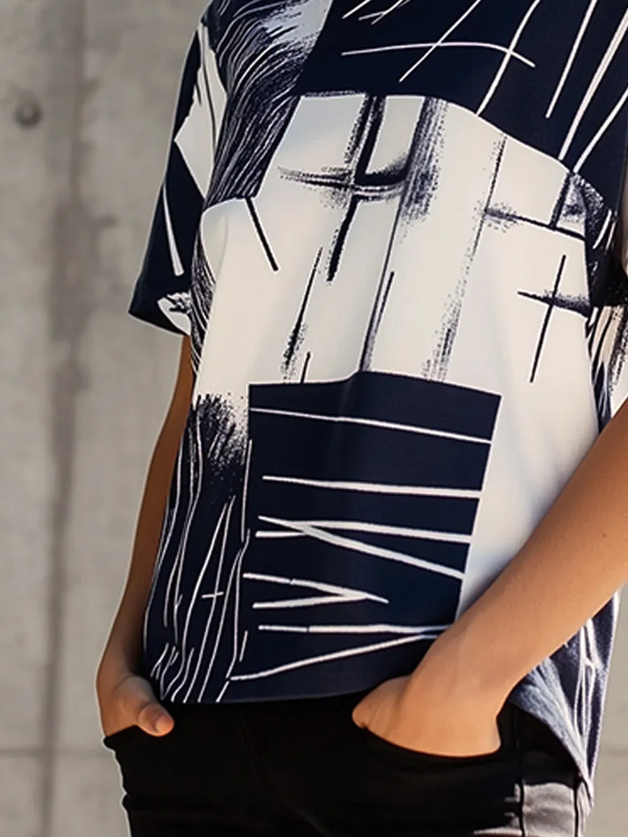 Casual Everyday Cotton Irregular Print T-shirt