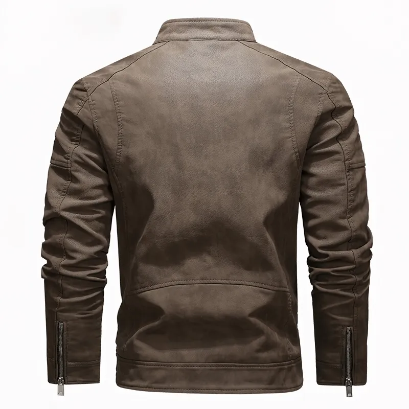 Casual Stand Collar Fleece Jackets / Vintage Men's Soft Faux Leather Motorcycle Jackets