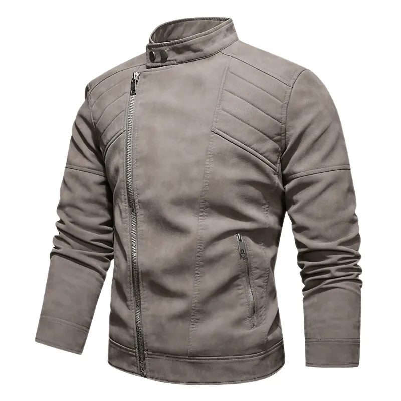 Casual Stand Collar Fleece Jackets / Vintage Men's Soft Faux Leather Motorcycle Jackets