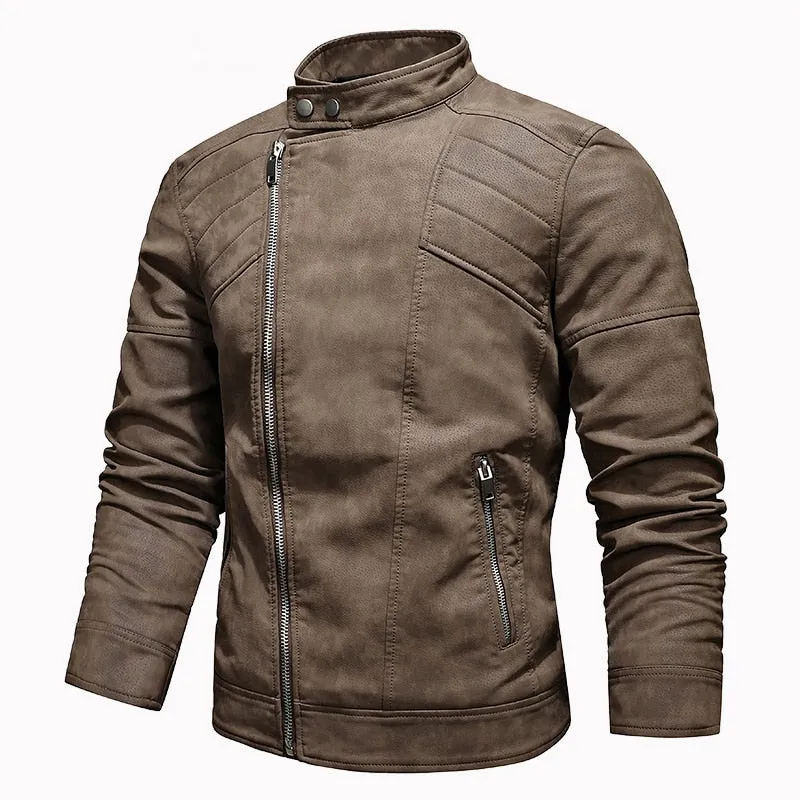 Casual Stand Collar Fleece Jackets / Vintage Men's Soft Faux Leather Motorcycle Jackets