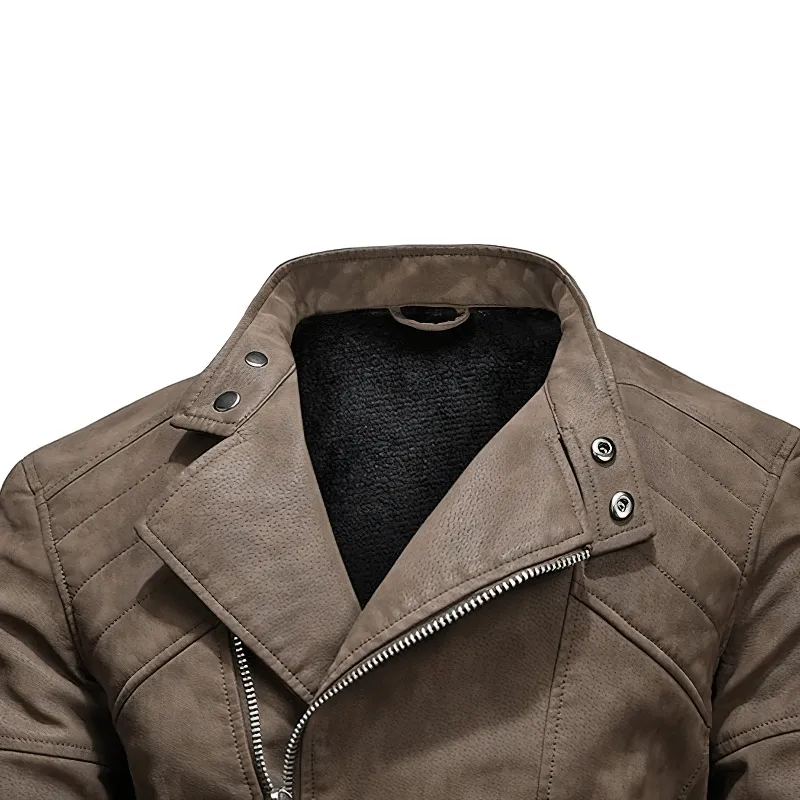 Casual Stand Collar Fleece Jackets / Vintage Men's Soft Faux Leather Motorcycle Jackets
