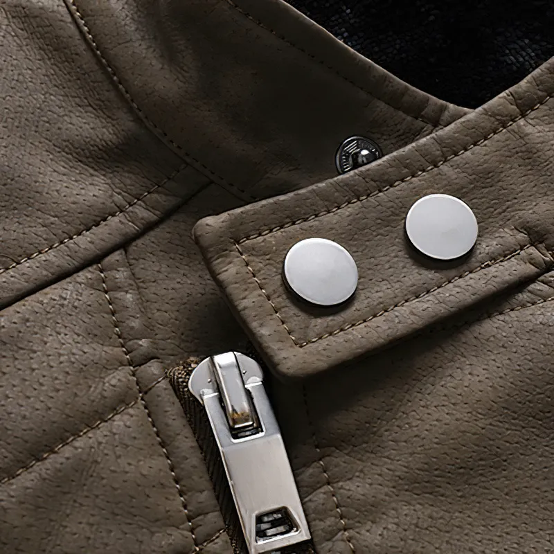 Casual Stand Collar Fleece Jackets / Vintage Men's Soft Faux Leather Motorcycle Jackets