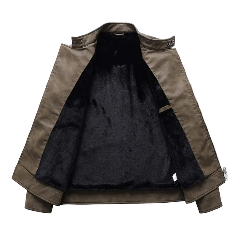 Casual Stand Collar Fleece Jackets / Vintage Men's Soft Faux Leather Motorcycle Jackets