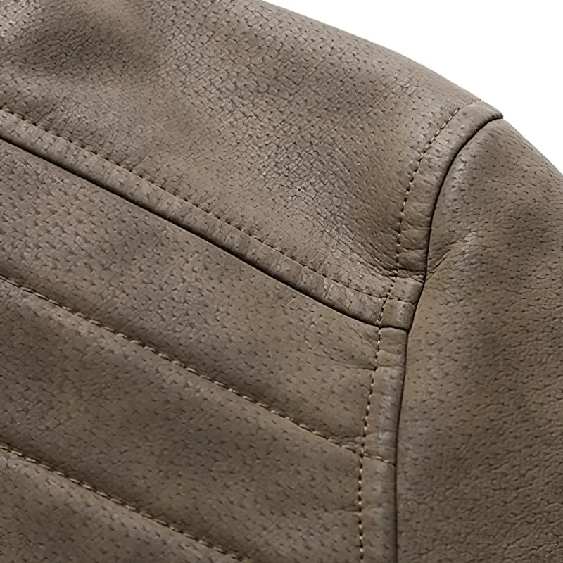 Casual Stand Collar Fleece Jackets / Vintage Men's Soft Faux Leather Motorcycle Jackets