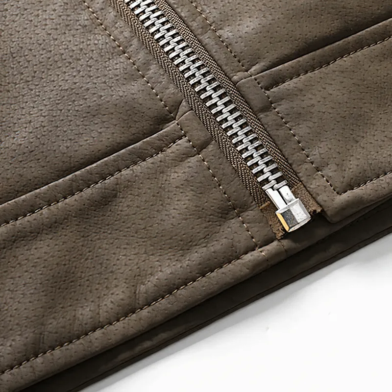 Casual Stand Collar Fleece Jackets / Vintage Men's Soft Faux Leather Motorcycle Jackets