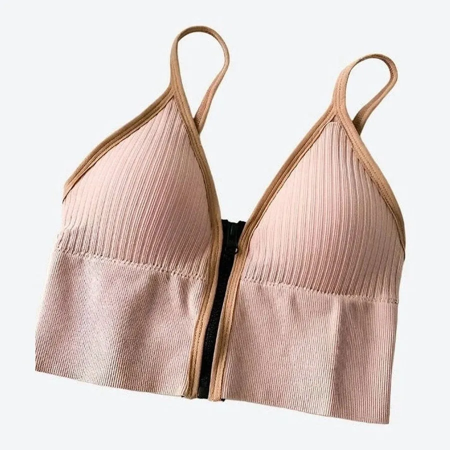 Comfortable Zip-Front Ribbed Sports Bras