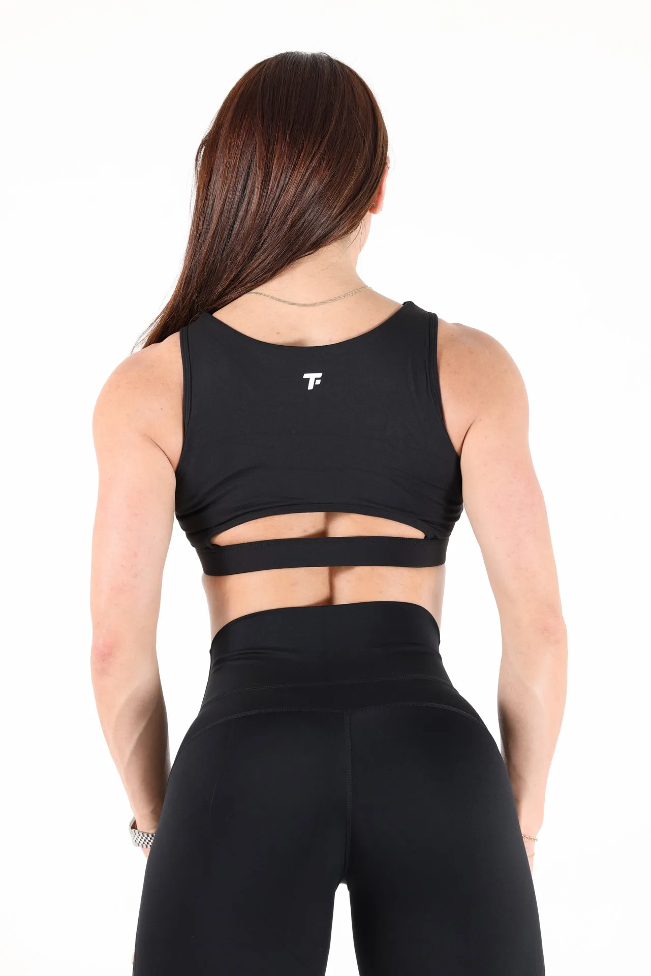 Cut front Black Sports Bra