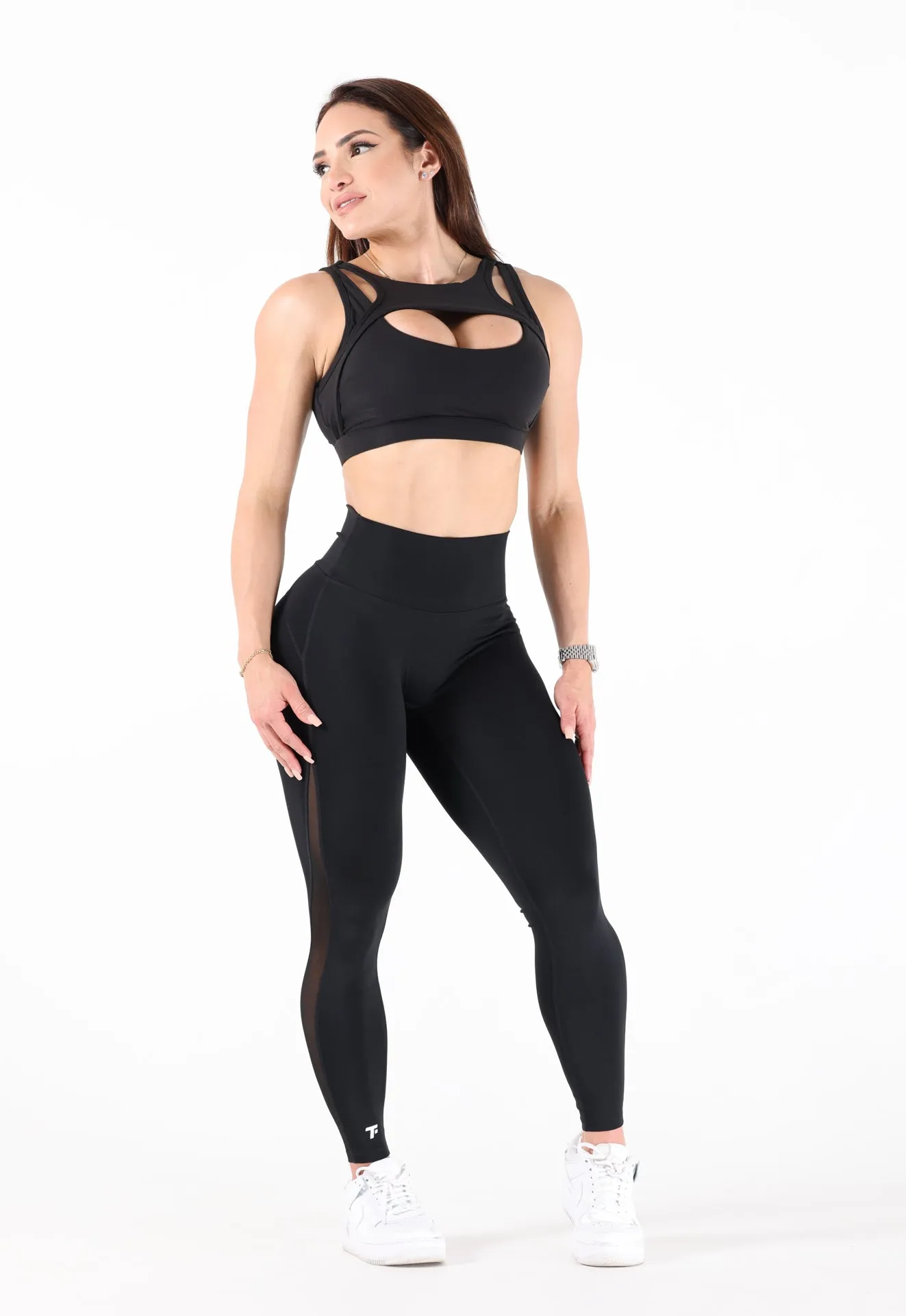 Cut front Black Sports Bra